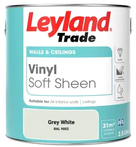 Leyland Trade Vinyl Soft Sheen Walls & Ceilings Emulsion Paint Grey White (RAL 9002) - 2.5L