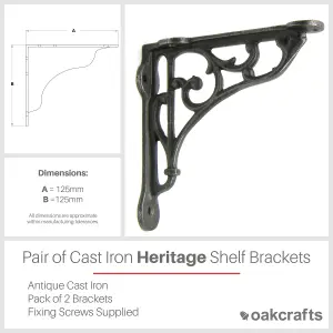 Oakcrafts - Pair of Antique Cast Iron Heritage Shelf Brackets - 125mm x 125mm