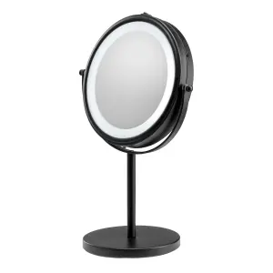 Croydex Matt Black Round Freestanding Bathroom Illuminated Cosmetic mirror (H)35.9cm (W)23.5cm