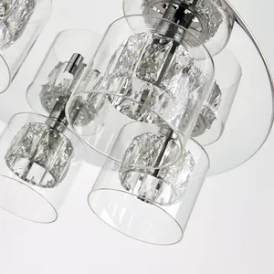 Flush Ceiling Mount Light Chrome Crystal Chandelier Round Modern Bulb Pendant