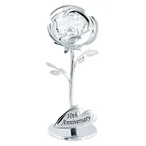 Modern 10th Anniversary Silver Plated Flower with Clear Swarovski Crystal Bead