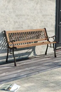 2 Seater Outdoor Wood Wrought Iron Garden Bench with Backrest 125cm