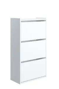 Adel Shoe Cabinet with 3 Flip Doors, 65 x 32 x 118 cm, White