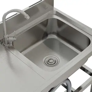 Left Hand Drainer Rectangle One Compartment Stainless Steel Sink with Shelves