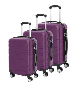 LUGGIT 3 Pcs Travel Lightweight Trolley Luggage Suitcase Set of 3 Sizes, ABS Shell - Wavy Line Purplish Red