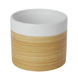 Verve White Wood effect Clay Plant pot (Dia) 16.8cm, (H)14.5cm, 1.9L