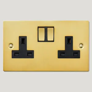 SYLVIE Double Plug Socket - Brass (Black Insert)