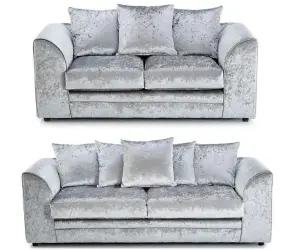 Bella Crushed Velvet 3&2 Seater Sofa Set Silver