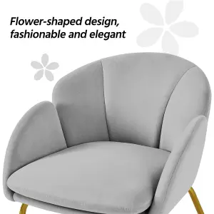 Yaheetech Grey Flower Shape Velvet Armchair Accent Chair with Golden Metal Legs