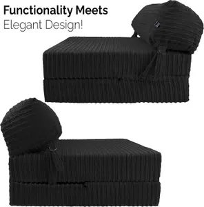 Cord Material Fold Out ZBed Chair Sofa Lounger With Pillow - Black