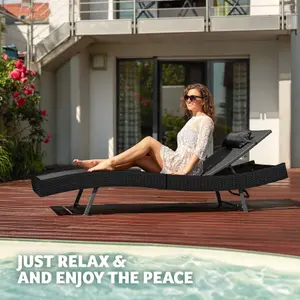 Sun Lounger Moana - weather & UV-resistant, 6 position backrest, removable pillow - black