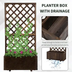 Outsunny Flower Stand Plant Shelf Outdoor Pine w/ Trough Planter, Carbonised