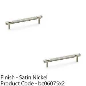 2 PACK - Knurled T Bar Door Pull Handle - Satin Nickel - 128mm Centres Premium Drawer