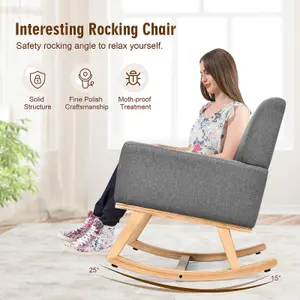 Costway Fabric Upholstered Rocking Chair w/ Padded Seat