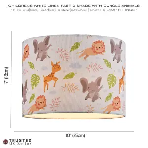 Jungle Animals Childrens Linen Fabric Lamp Shade - Elephants Lions and Giraffes