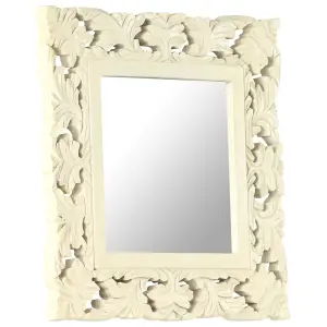 Berkfield Hand Carved Mirror White 50x50 cm Solid Mango Wood