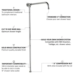 ENKI Downton Chrome Traditional Rigid Solid Brass Shower Riser Rail G09