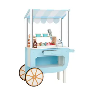 Teamson Kids My Little Helper Ice Cream Cart & 33 pc. Accessory Set, Blue/White