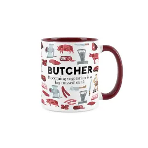 Butcher Mug - Humourous Trades Funny Novelty Gift - Tea/Coffee Hot Drinks Maroon Ceramic Cup Present for Butchers