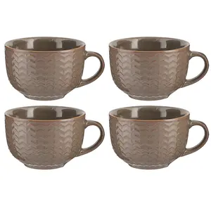 Set of 4 Dark Grey Large Stoneware Cups Coffee Mugs