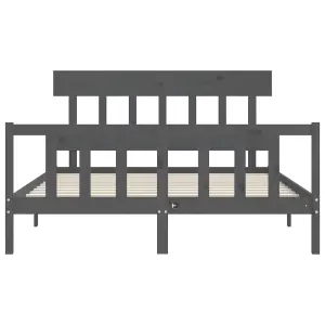 Berkfield Bed Frame with Headboard Grey King Size Solid Wood