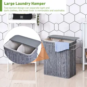 Salinas Bamboo Laundry Hamper with Handles Dark Grey / 63 H cm x 52 W cm x 32 D cm