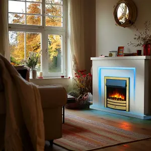 Bempton Electric Fireplace Suite - White top, White hearth, Brass fire.