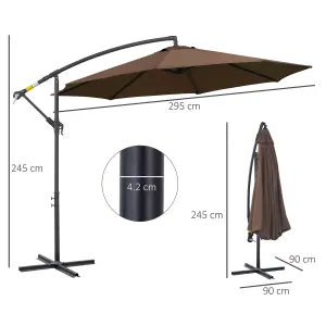 Outsunny 3m Garden Banana Parasol Cantilever Umbrella w/Crank& Base, Brown