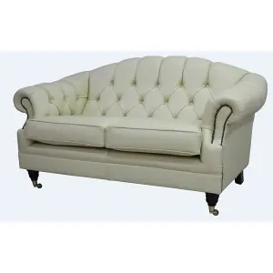 Chesterfield 2 Seater Shelly Cream Leather Sofa Settee In Victoria Style