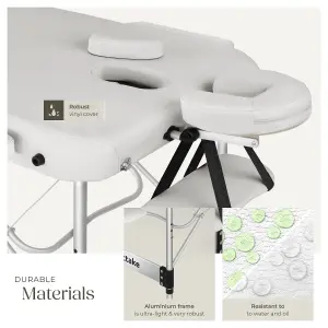 Massage Table Phuket - 3 zones, 70 cm wide, aluminium frame, carry bag & masks - white