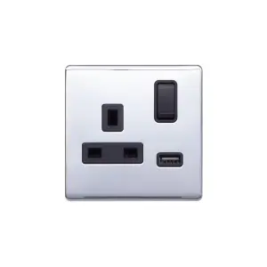 Lieber Polished Chrome 1 Gang 13A DP Socket with USB-A 3.1A