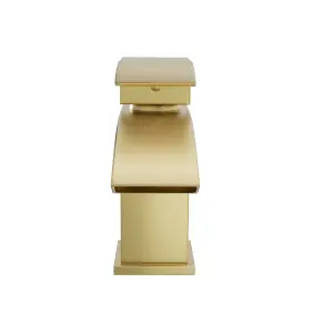 Brushed Brass Lucia Waterfall Basin Tap Mono Mixer Solid Brass & Waste