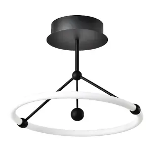 Sleek Contemporary Matt Black Sand Ceiling Light with Opal LED Circular Ring