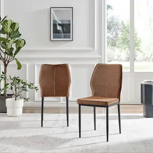 Furniturebox UK Dining Chair - 2x Riya Burnt Orange Fabric Upholstered Dining Chair Black Legs - Minimalist Kitchen Furniture