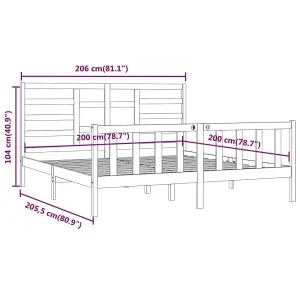 Berkfield Bed Frame Grey Solid Wood Pine 200x200 cm