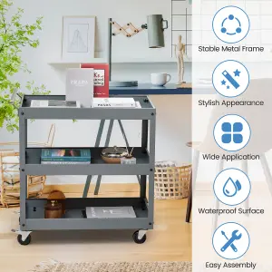 Costway 3-Tier Utility Cart Heavy Duty Service Cart with Handle Rolling Workshop Cart