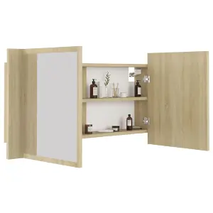 Berkfield LED Bathroom Mirror Cabinet Sonoma Oak 90x12x45 cm