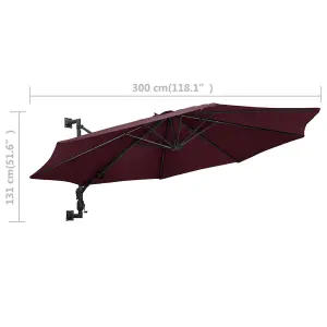 Berkfield Wall-Mounted Parasol with Metal Pole 300 cm Burgundy