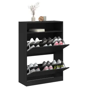 Shoe Cabinet with 2 Flip-Drawers Black 80x34x116 cm