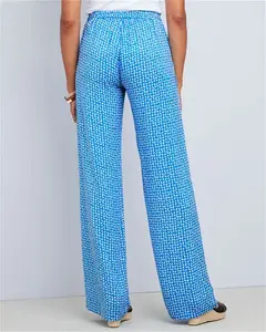 Cotton Traders Women's Sienna Printed Pull-On Wide-Leg Trousers In Blue - Size 16