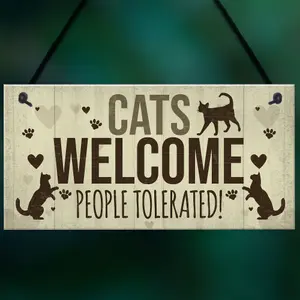 Red Ocean Novelty Cat Signs For Home Funny Cat House Sign Gate Door Plaque Pet Animal Lover Gifts