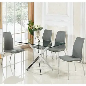 Furniture In Fashion Daytona Small Glass Dining Table With 4 Opal Grey Chairs