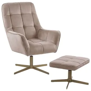 Armchair MOLLE with Footstool Velvet Beige