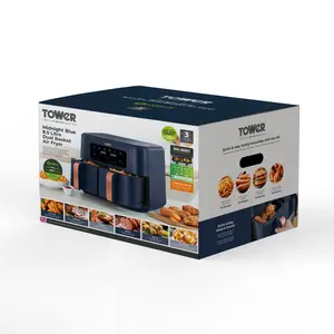 Tower Vortx Dual Basket Air Fryer with Two 4.25L Baskets 2400W Midnight Blue/Rose Gold