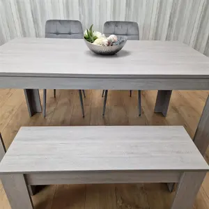 Dining Table and 2 Chairs With Bench Grey 2 Grey Velvet Chairs Wooden Bench Wood Dining Set Furniture