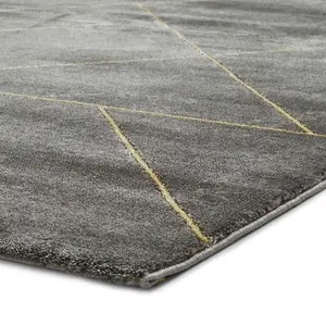 Dark Grey Gold Abstract Modern Easy To Clean Rug For Living Room Bedroom & Dining Room-120cm X 170cm