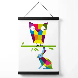 Owl Bright Geometric Animal Medium Poster with Black Hanger