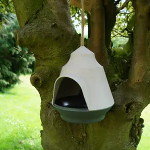 Earthy Sustainable 2-Tone Cream/Grey Hanging Bird Feeder - Bamboo