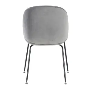 Luxurious Light Grey Velvet Dining Chair with Black Metal Legs