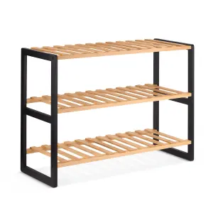 Woodluv 3 Tier Natural Bamboo Shoe Rack Stand Shelf Shelving Hallway, Bedroom, Bathroom, Living Room Organizer, 70x26x55(H) cm